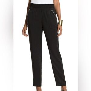 Chico’s| Black Utility Ankle Pull On Pants,Stretch Waist & Zip Detail, Size L•••